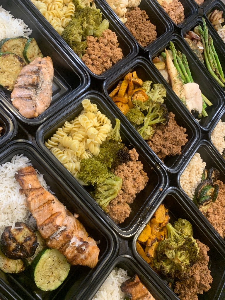Meal prep containers with protein and vegetables
